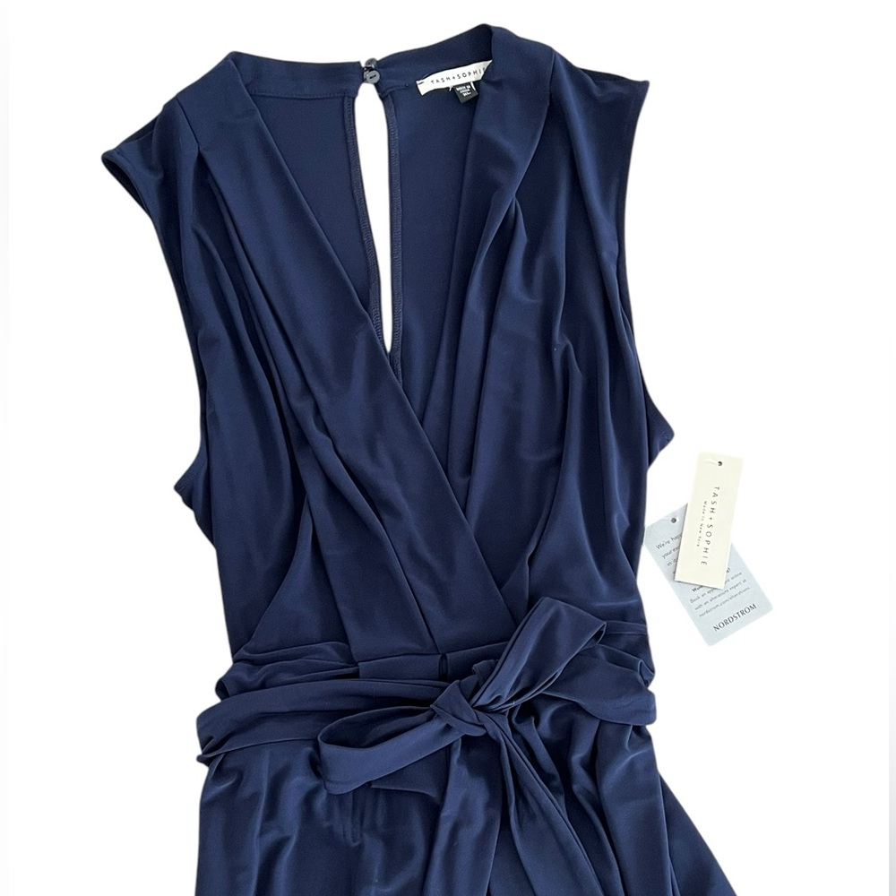 Tasha & Sophie Blue Sleeveless Jumpsuit | Size XL | Belted V-Neck